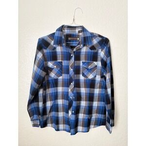 Roper Plaid Long Sleeve Pearl Snap Front Shirt Western Cowgirl Country Outdoor